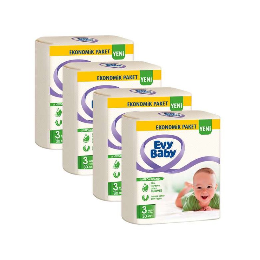 Evy Baby Diaper No:3 Midi Economic Package 4x30 Pcs