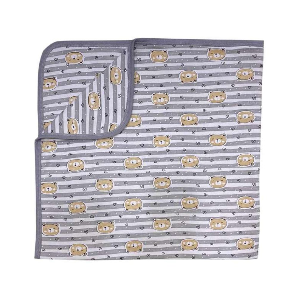 Silk & Blue Combed Cotton Baby Blanket 80x80 Cm Gray White