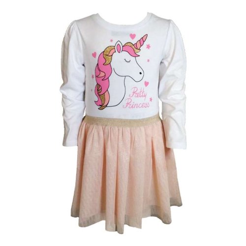 Girl's Tulle Printed Dress Powder White