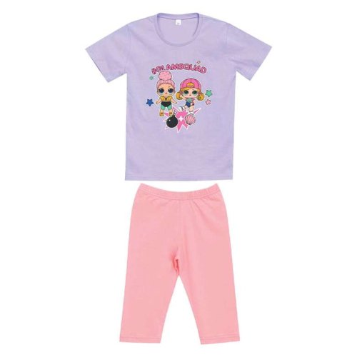 Girl's Short Sleeve T-Shirt Leggings Suit Purple