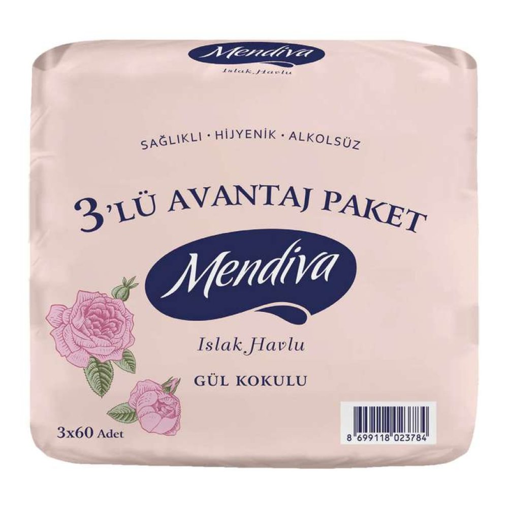 Mendiva Wet Towel Rose Scented 3X60 Cm