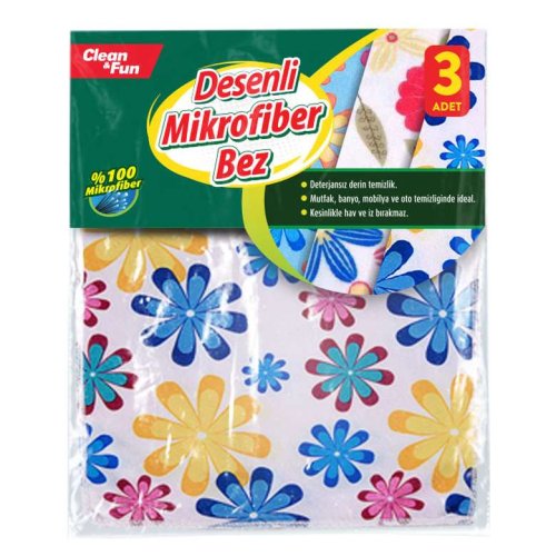 Clean & Fun Patterned Microfiber Cleaning Cloth 40X40 3 Pcs