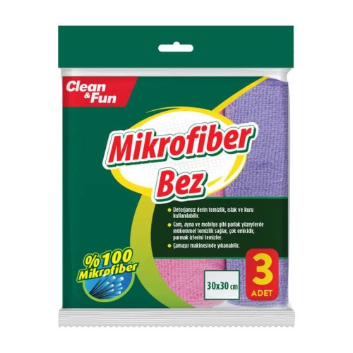Clean & Fun Microfiber Cleaning Cloth 30x30 Cm 3 Pieces